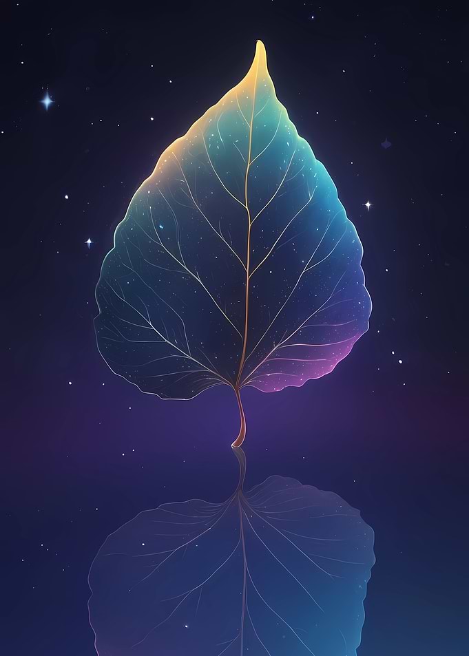 Luminous Leaf Reflection in Starry Night