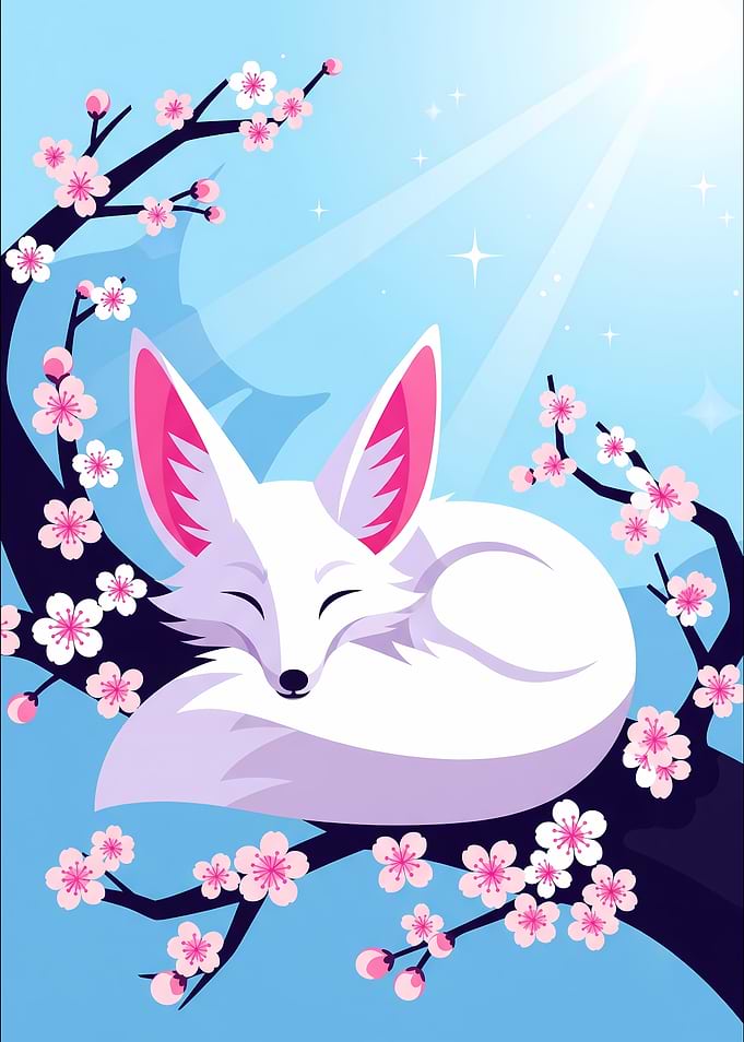 Sleeping Fox with Cherry Blossoms