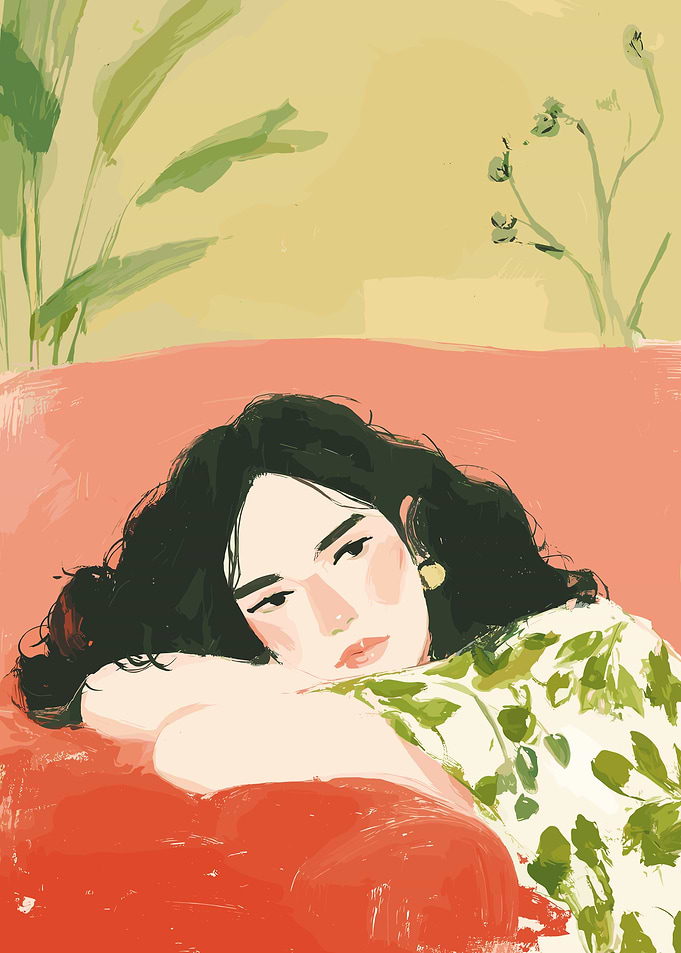 Woman Resting on Couch Illustration