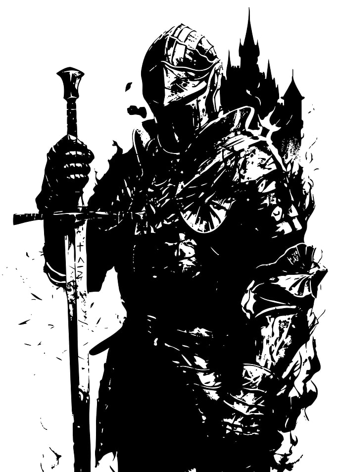 Black and White Knight Illustration