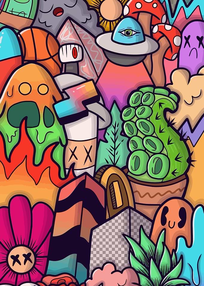 Colorful Doodle Art with Various Objects