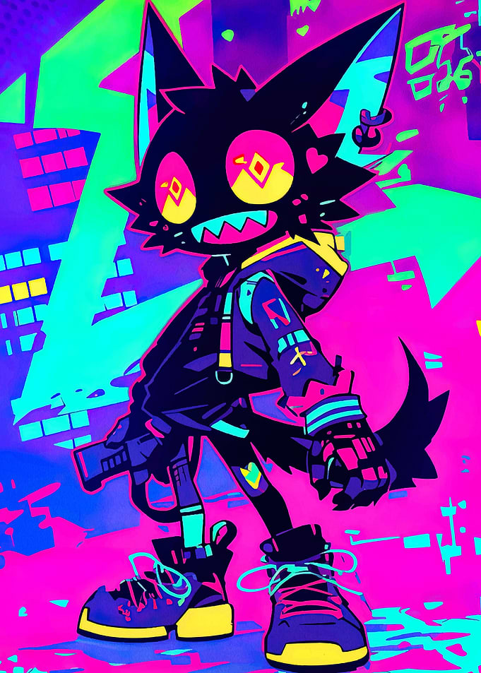 Neon Cyberpunk Cartoon Character Illustration