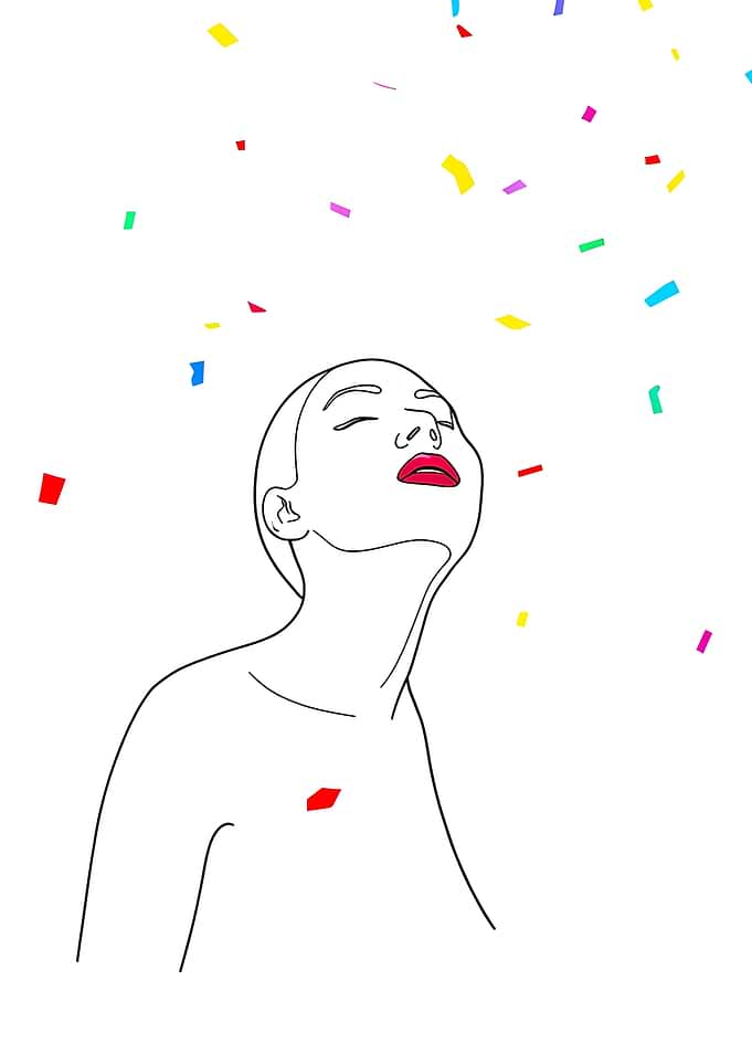 Woman with Confetti Minimalist Line Art