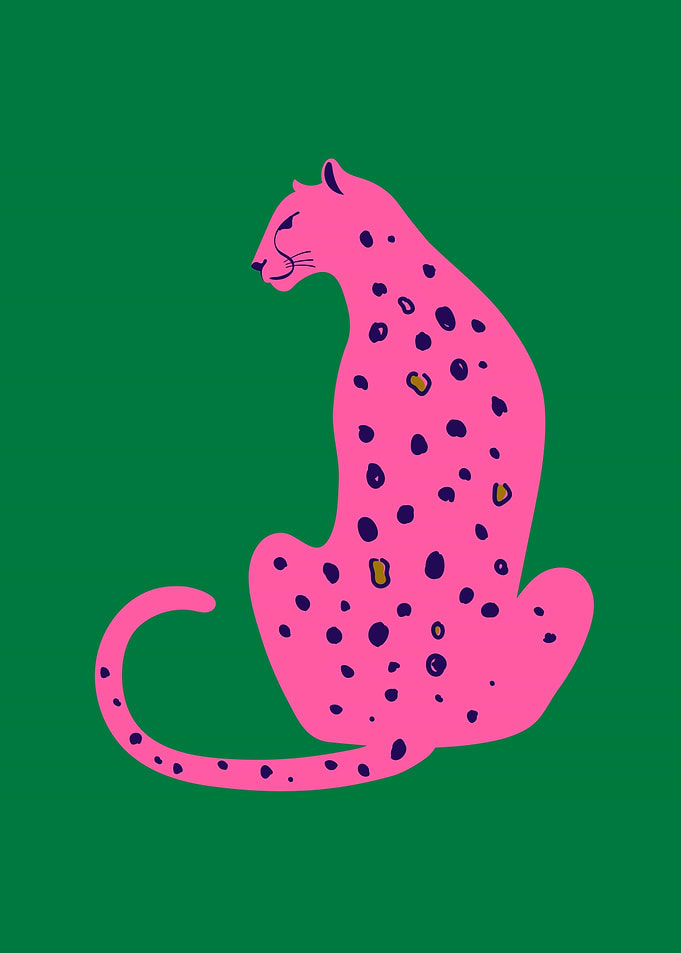 Pink Leopard on Green Background