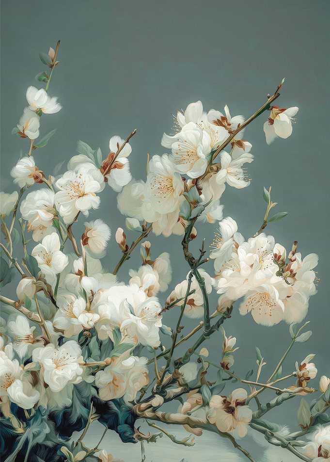 Cherry Blossom Painting Japanese Wall Art Floral Print Wabi Sabi Art Sage Green Poster japandi Wall Art