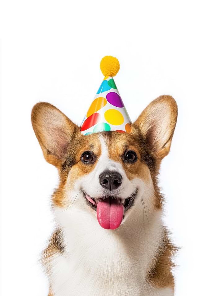 Cardigan Welsh Corgi Dog with Party Hat