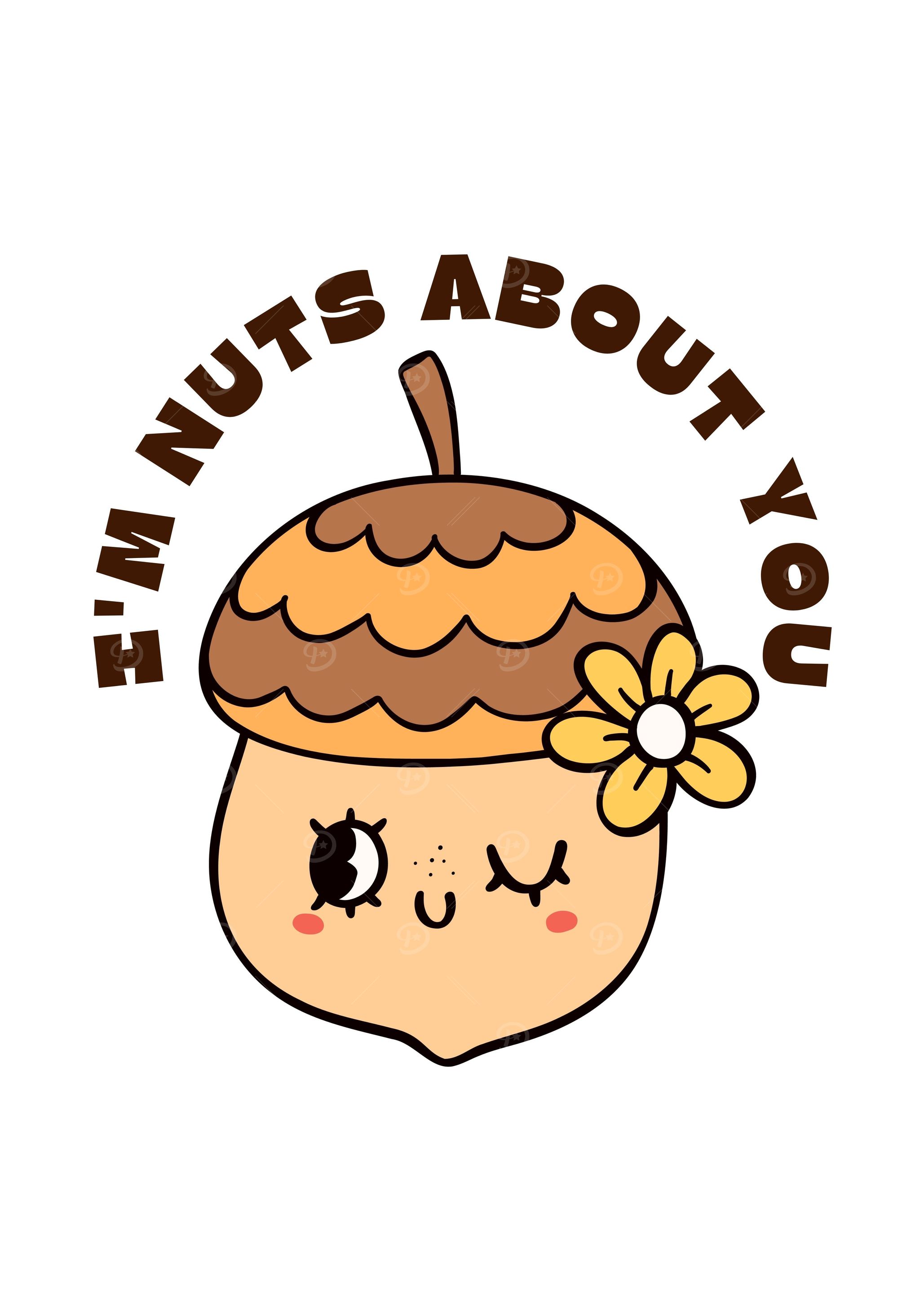 Cute Acorn Cartoon with Flower