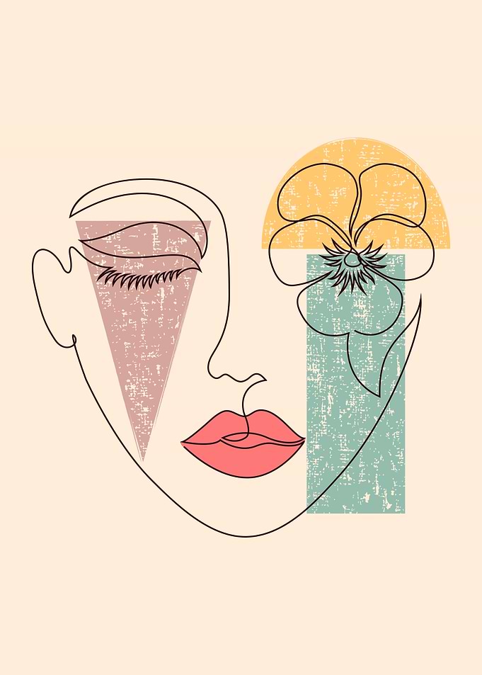 Abstract Face with Flower and Shapes