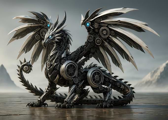 Mechanical Dragon with Metallic Wings