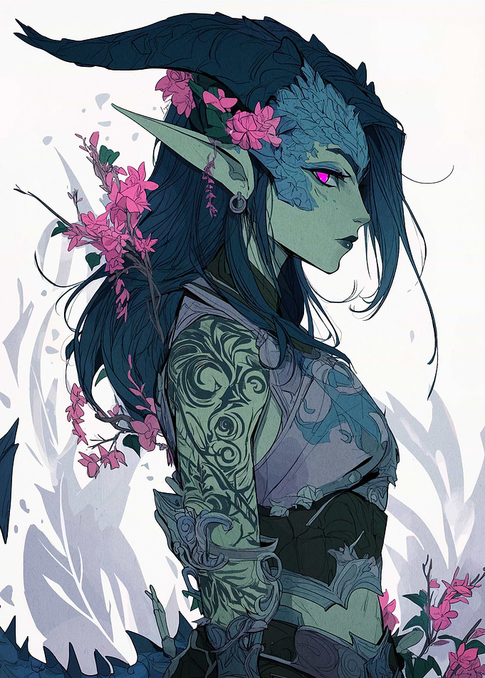 Dragon Elf with Flowers
