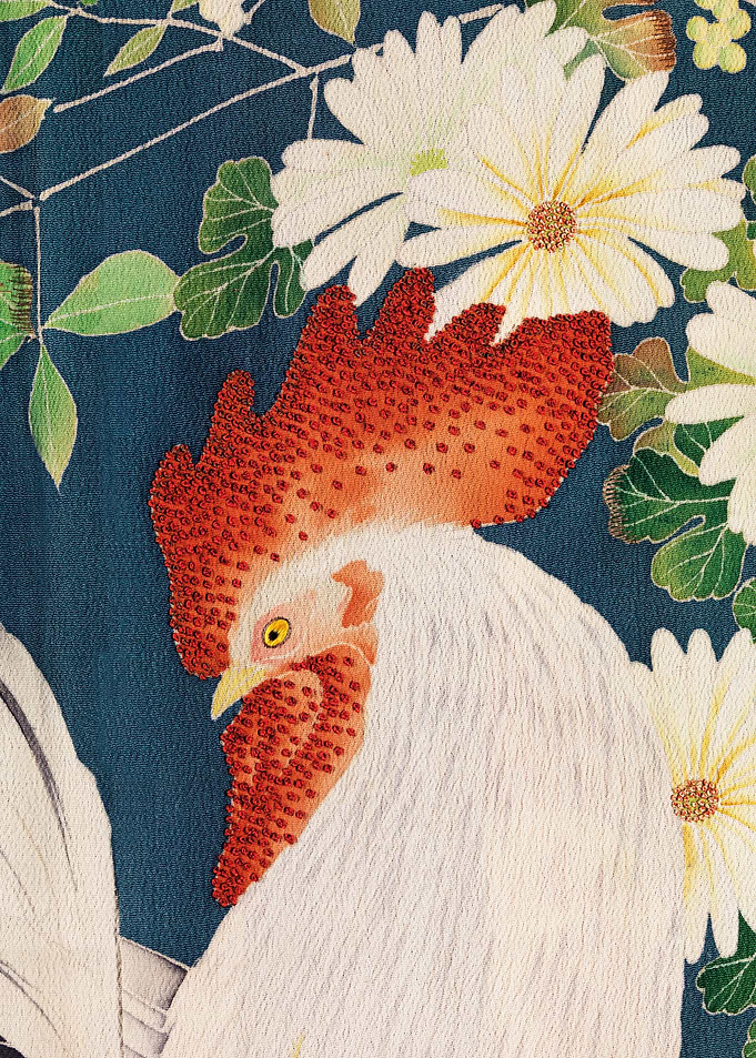 Rooster and Flowers Japanese Art