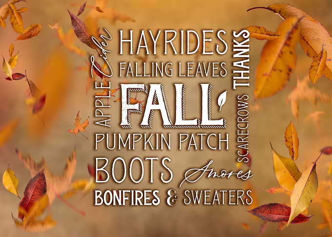Autumn Word Art with Falling Leaves