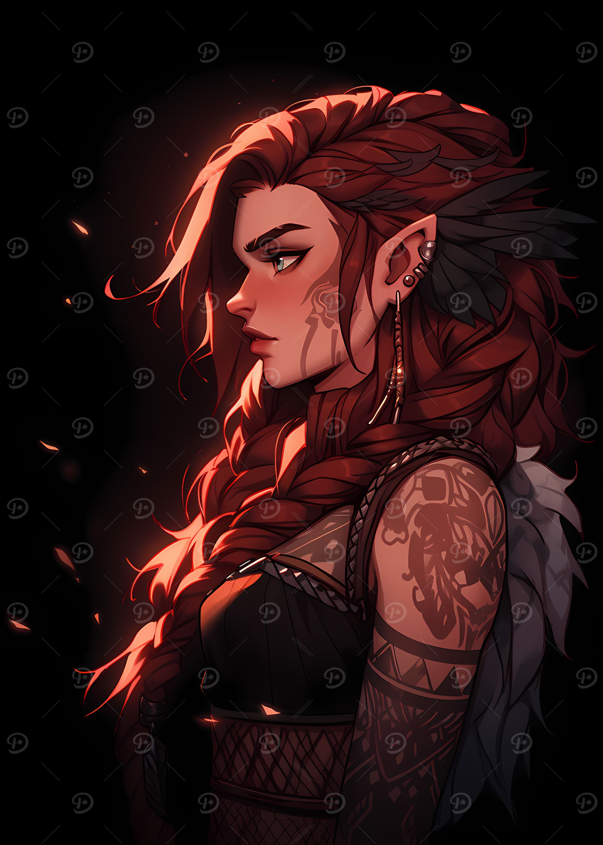 Red-haired Elf Warrior Woman Portrait