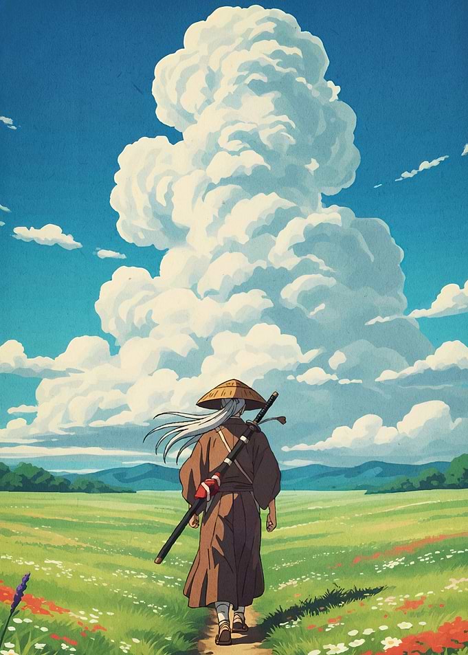 Anime Swordsman Cloudy Sky