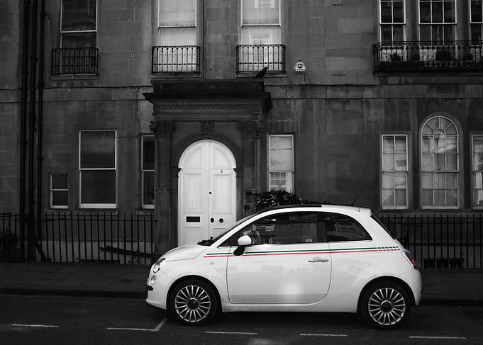 White Fiat 500 in Black and White