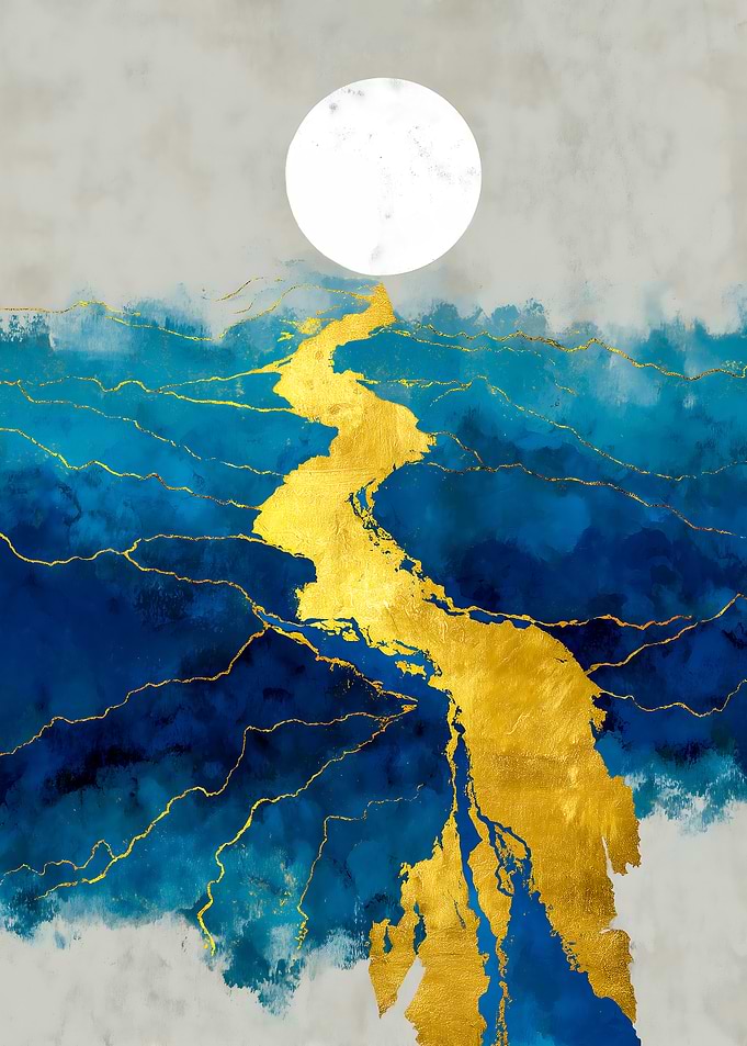 Golden River Under a White Moon
