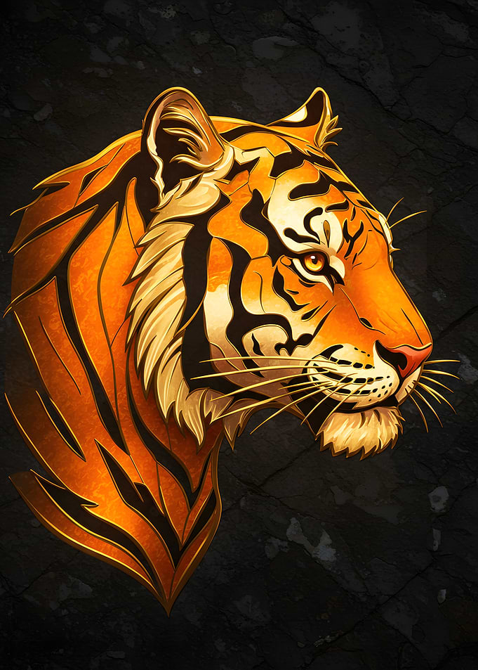 Tiger Head Profile on Dark Background