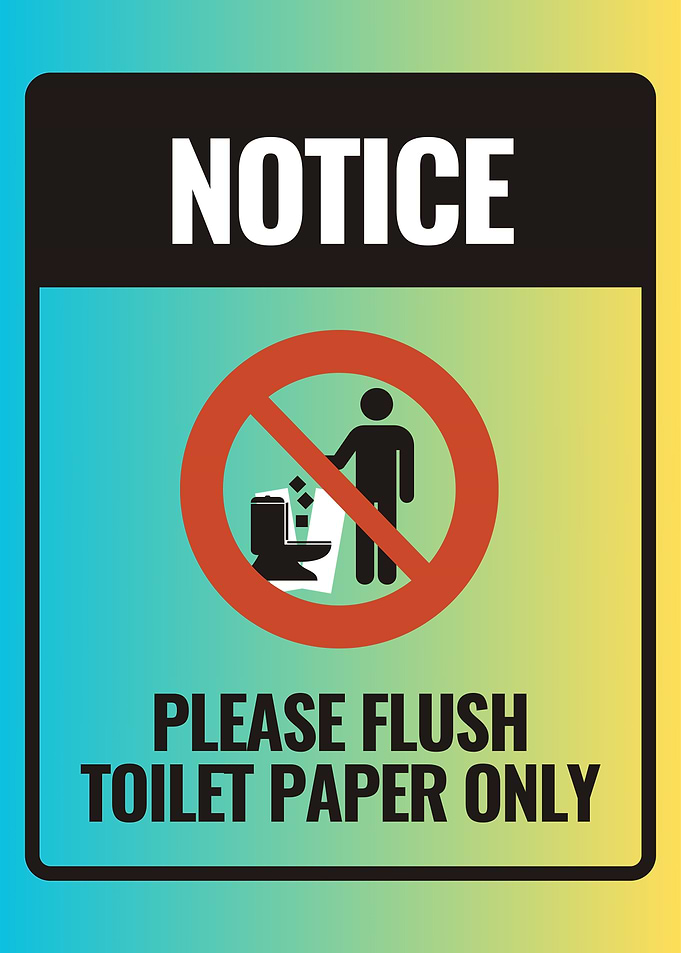 Flush Toilet Paper Only Sign