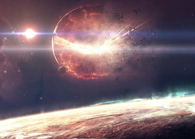 Dramatic Space Scene with Exploding Planet