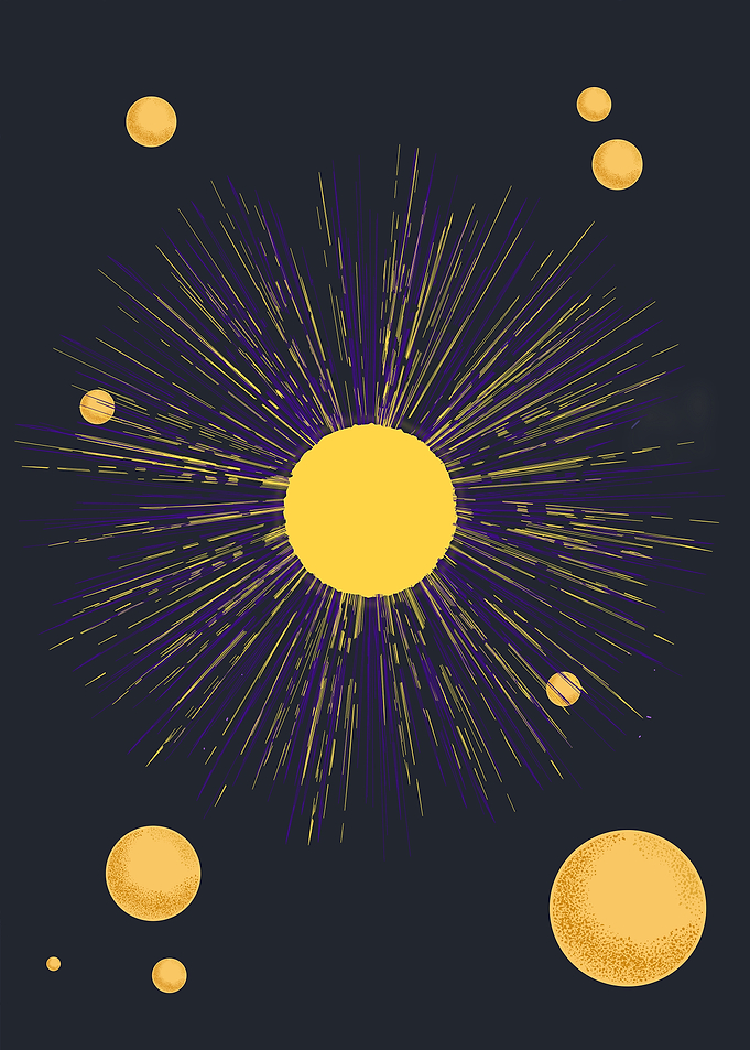 Abstract Yellow Sun and Planets