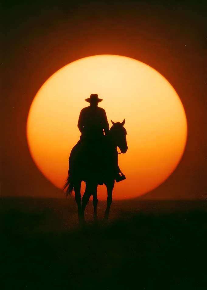 Cowboy silhouette against a sunset