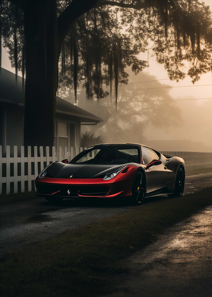 Red Ferrari in countryside