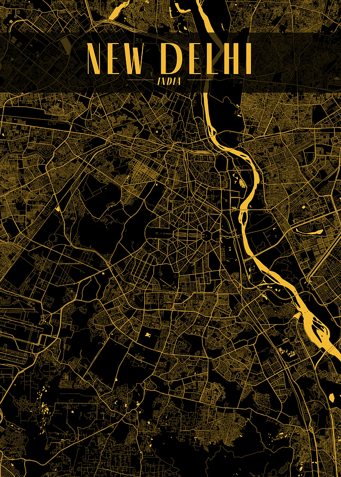 Golden New Delhi City Map