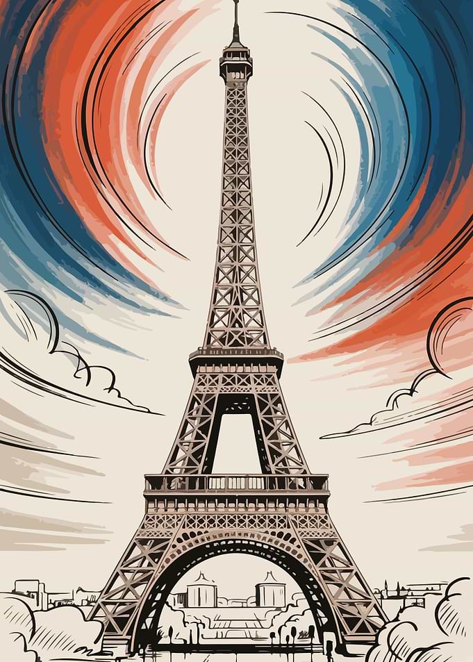 Eiffel Tower Art with French Colors