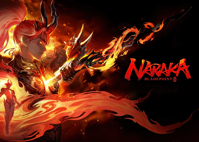 Naraka Bladepoint Character with Flaming Sword