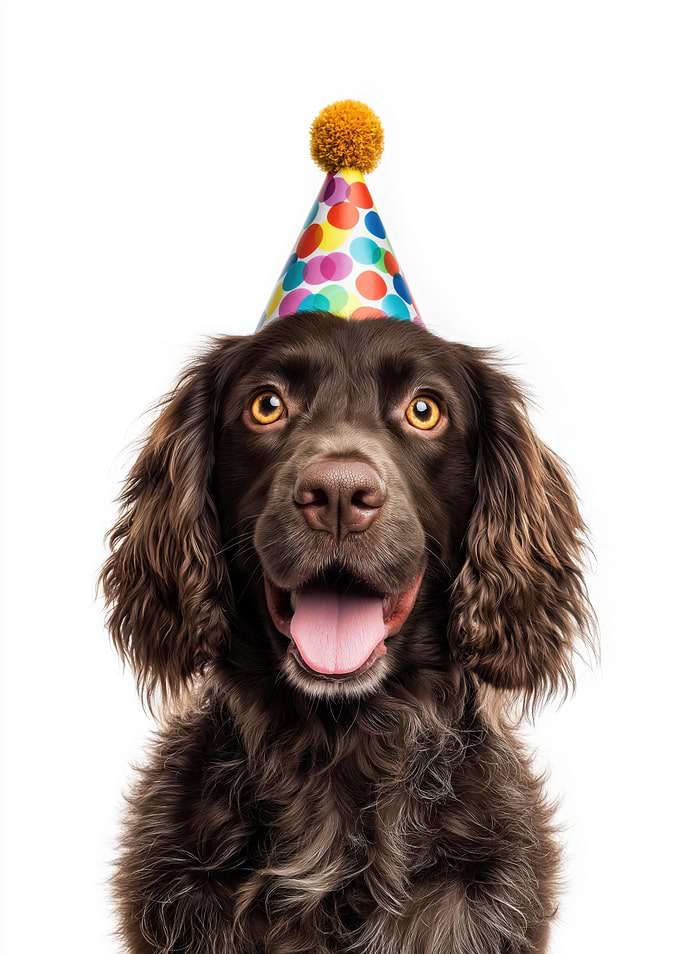Boykin Spaniel Dog with Birthday Hat Portrait