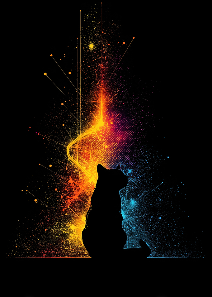 Silhouette Cat with Colorful Abstract Background