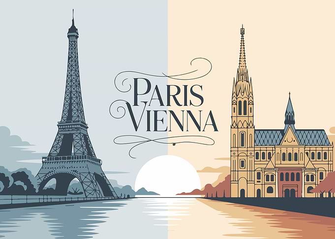 Paris and Vienna Cityscape Illustration