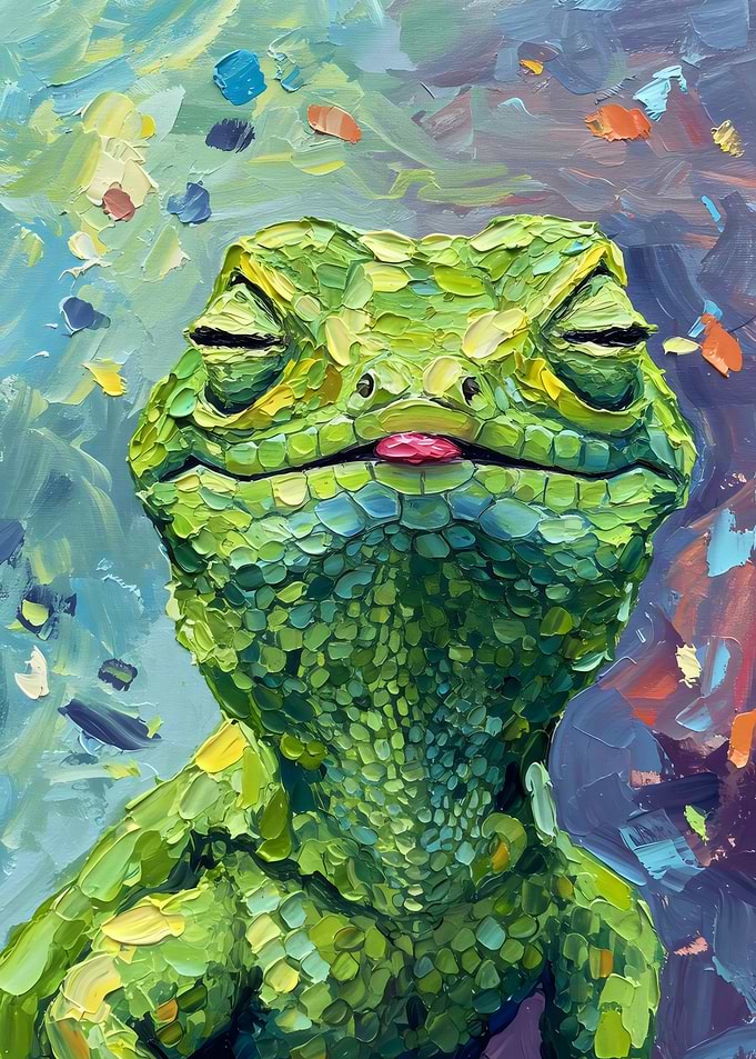 Green Lizard Oil Painting