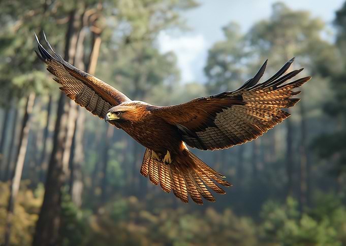Eagle in Flight over Forest