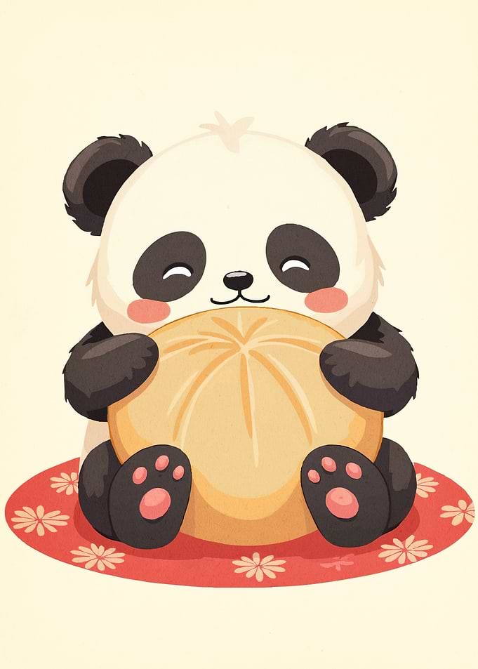 Cute Panda Holding Dumpling