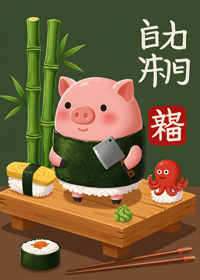 Sushi Pig Chef with Octopus