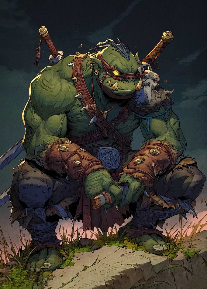 Green Orc Warrior with Swords