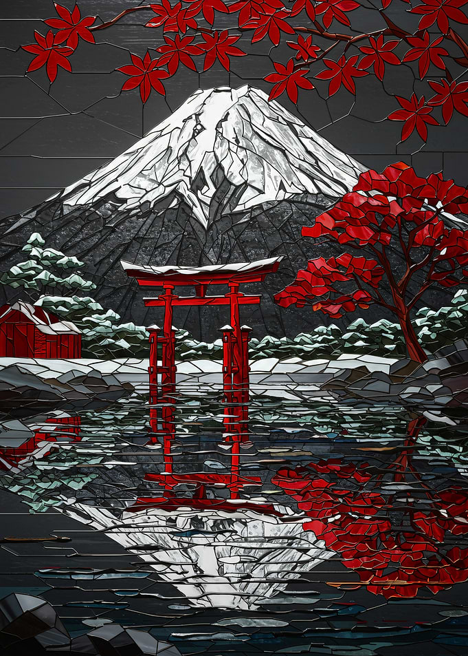 Mount Fuji Stained Glass Landscape