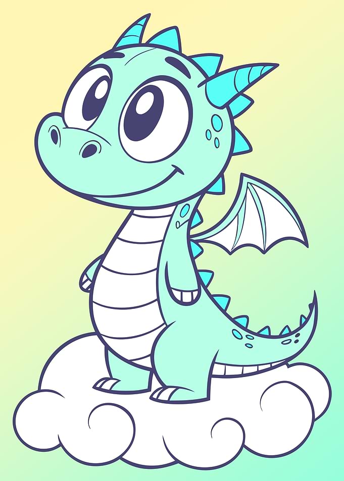 Cute Cartoon Minty Dragon on Cloud