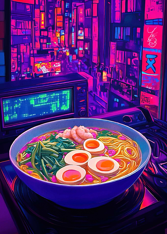 Cyberpunk Ramen Bowl Neon