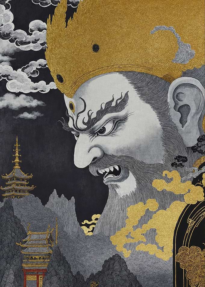 Angry Deity with Golden Crown