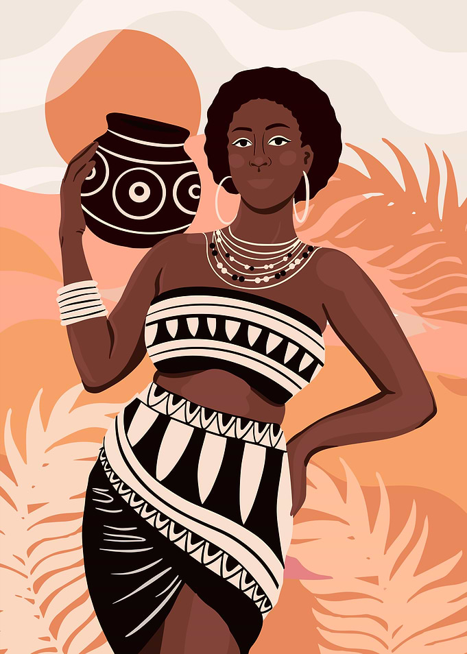 African Woman with Pot Illustration