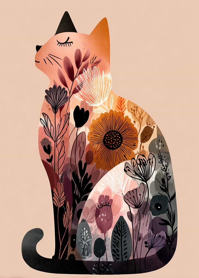 Floral Cat Illustration