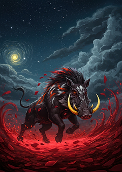 Fantasy Boar in Red Landscape