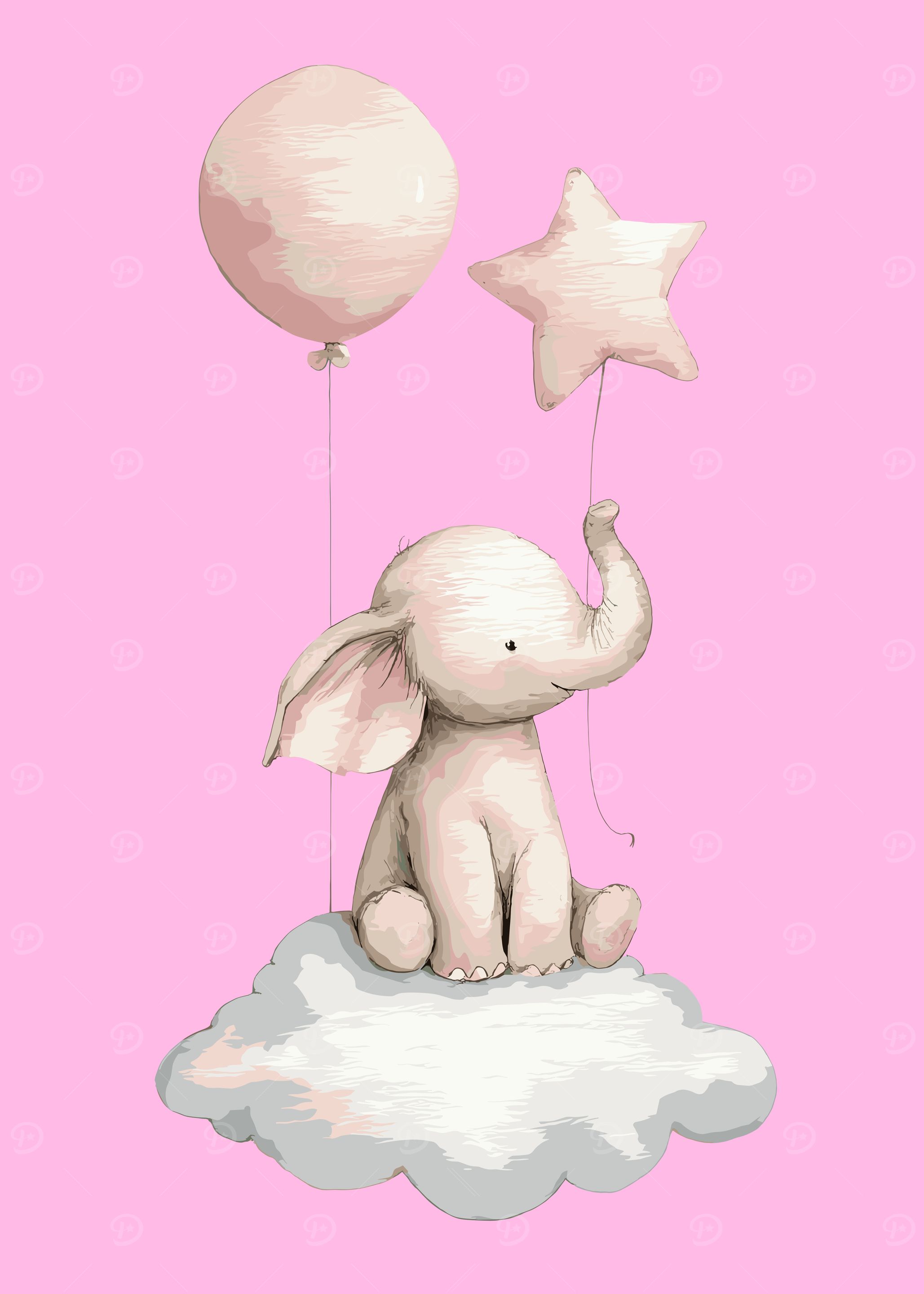 Cute Elephant with Balloons on Cloud