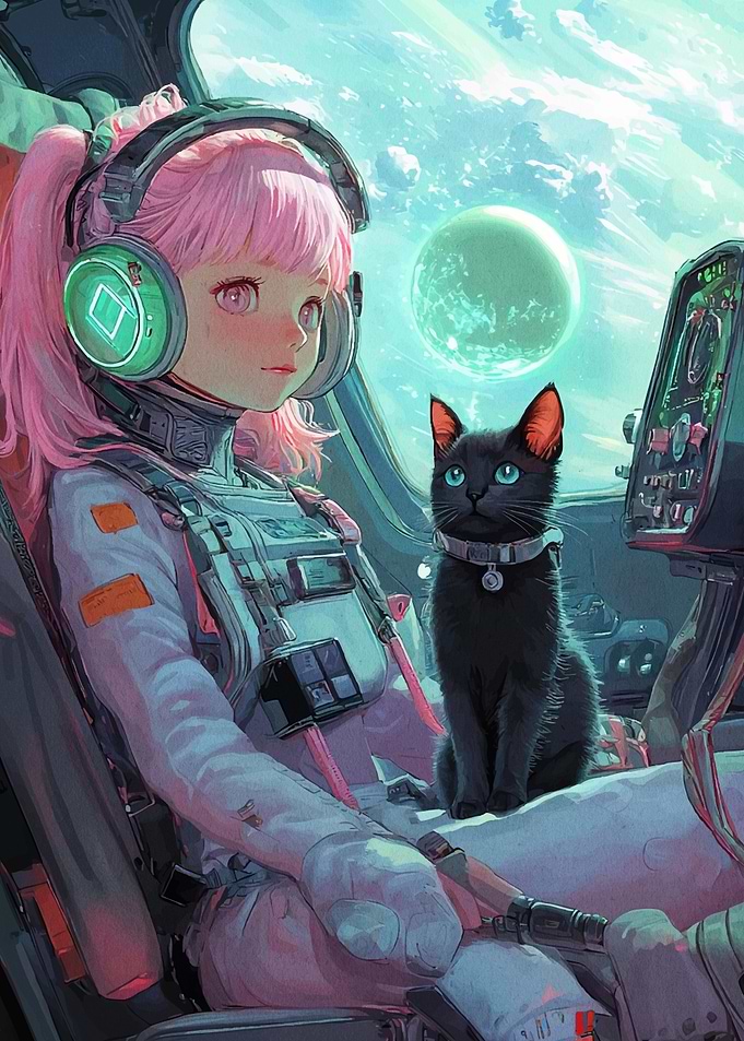 Anime Girl Cat Spaceship