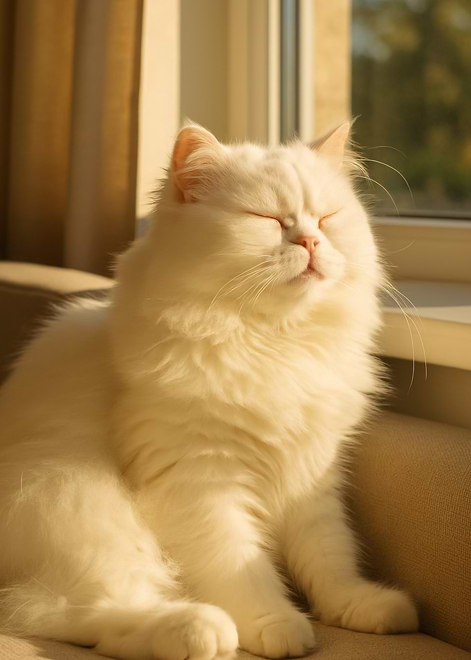 White Cat Sunbathing