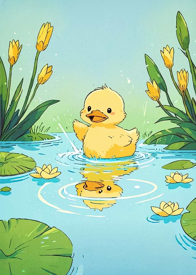 Cute Duckling Swimming