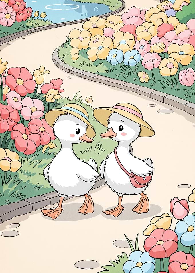 Ducklings Walking Garden