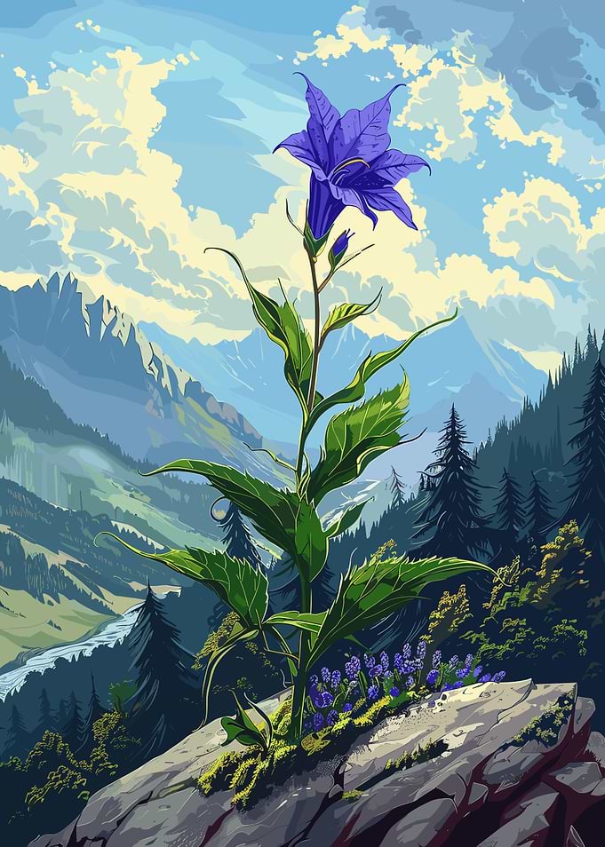 Purple Flower in Mountain Landscape